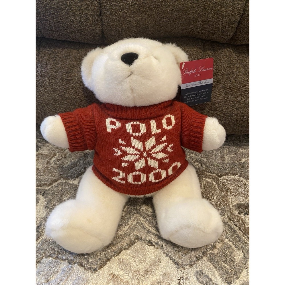 Vtg NEW Ralph Lauren Teddy Bear Plush POLO 2000 Snowflake Sweater Polar Y2K Rare